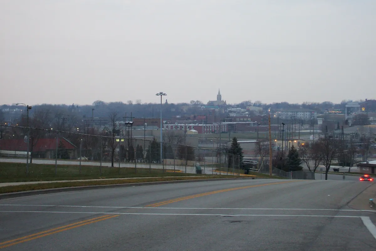Kaukauna's north side seen across the Fox River from the south bank, WI