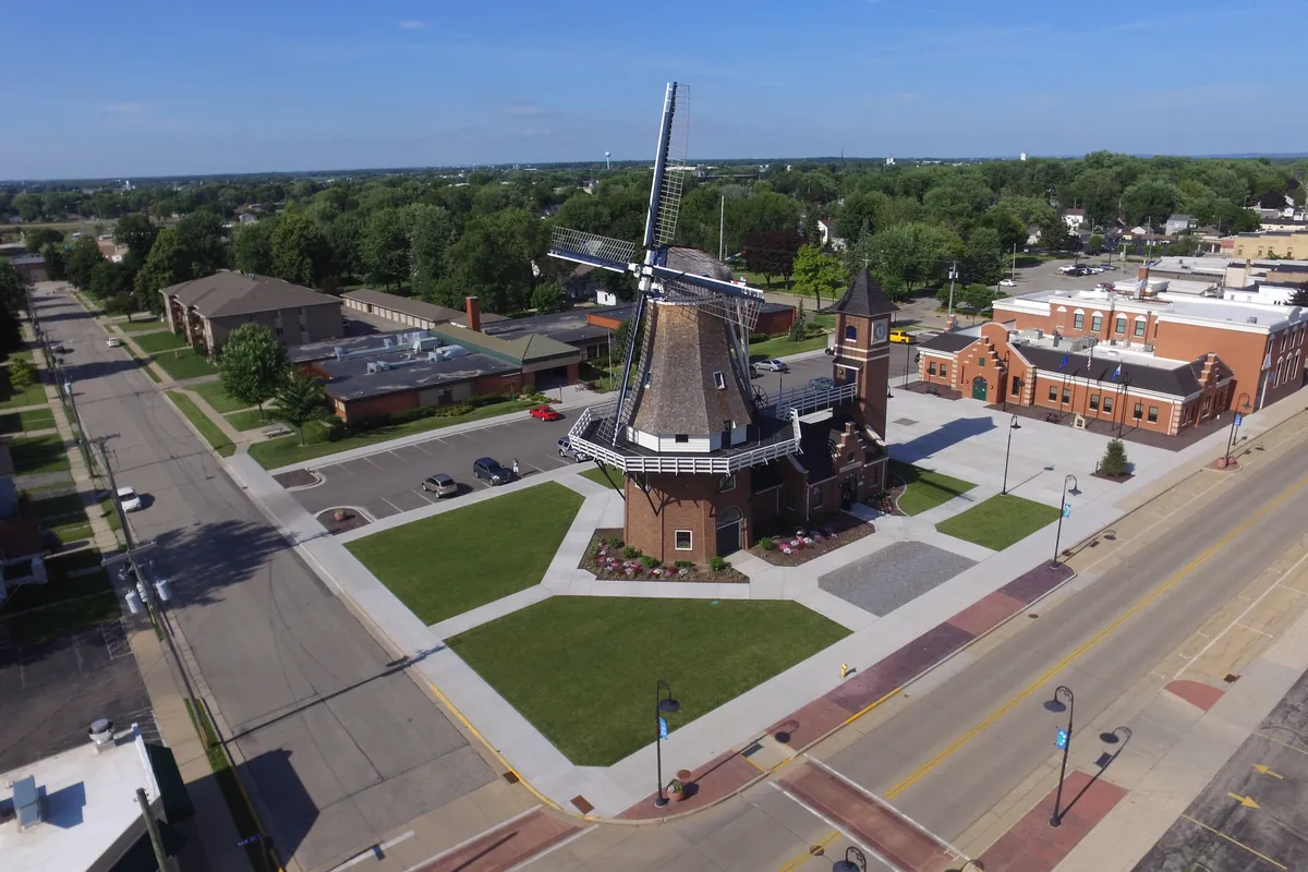 Aerial view of the Dutch-style windmill in Little Chute, WI