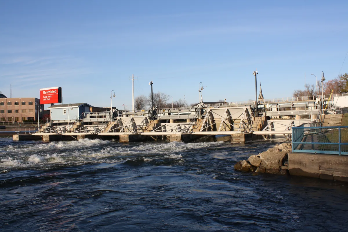 The Menasha Dam on the Fox River in Menasha, WI