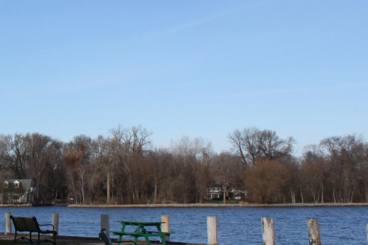 Doty Island seen across the Fox River in Neenah, WI